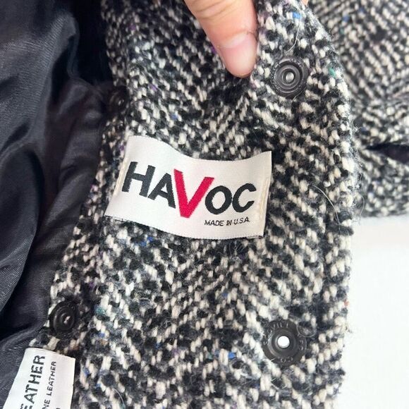 Havoc Jacket Womens Medium White Black Genuine Leather Long Sleeve Cropped Coat - Picture 3 of 12